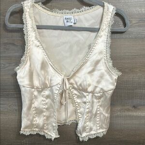 Princess Polly Y2k Cream Lace Trim Satin Top
